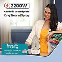 AGARO Imperial Steam Iron, 2200W, Ceramic Coated Sole Plate 350 Ml Water Tank