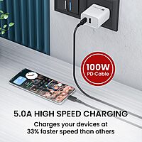 Portronics Link C Square – 100W Type-C Cable, 1M Black, fast charging, durable design, compatible with various devices, high-speed data transfer, tangle-free, perfect for home and office use.