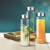 Treo by Milton Borosilicate Crysta Glass Bottle, 500 ml, Brush Steel