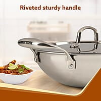 AGARO Regency Tri-Ply Steel Kadai, 2.25L Capacity, 24 cm  Stainless Steel