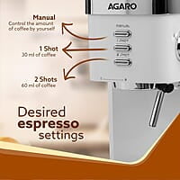 AGARO Regency Espresso Coffee Maker, Adjustable Pressure up to 20 Bars 1.2L Removable Water Tank, 1350W, White