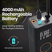 Portronics VAYU 3.0 Tyre Inflator – 4000mAh Portable | Torch | USB Output | Black | 1 Year Warranty