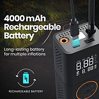 Portronics VAYU 3.0 Tyre Inflator – 4000mAh Portable | Torch | USB Output | Black | 1 Year Warranty