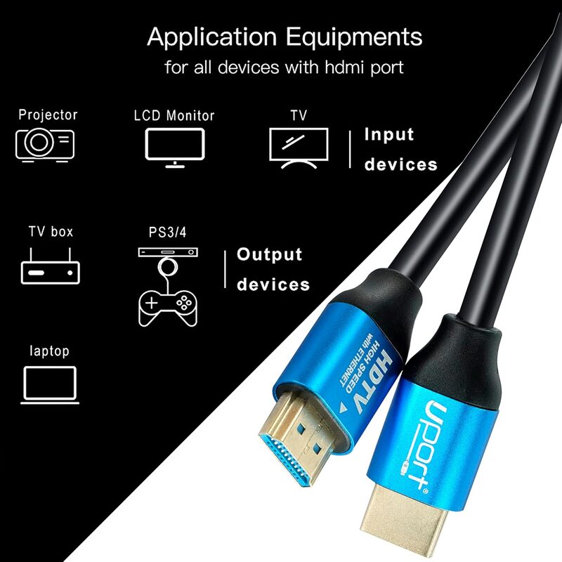 Uport 10m HDMI Cable – 4K @ 60Hz Gold Tip, high-speed performance, supports HDR, 3D, and Ethernet, ideal for gaming and home theater setups, durable design for long-lasting use.