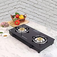 Wonderchef Glory 2 Burner Glass Cooktop, Stainless Steel Drip Tray,Manual Ignition Gas Stove