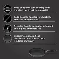 Preethi Dura Collection Non Stick Fry Pan, 24 cm, with Glass Lid, Gas & Induction Compatible