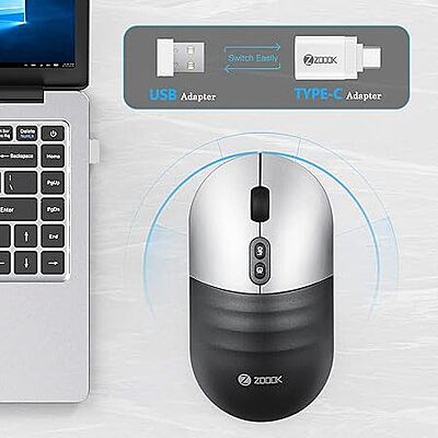 Open Box Zoook Jaguar / Rechargeable / 3 Adj. DPI / AutoShut / with Type C Converter Wireless Optical Mouse
