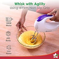 Wonderchef Acura Plus 200 W Electric Hand Mixer 5 Speed Option SS Beater Whisk and Dough Kneading Hooks