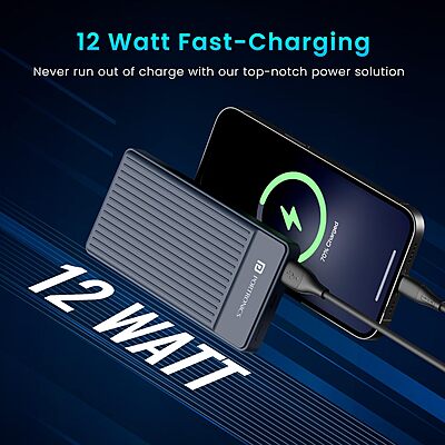 POR 2250 Luxcell B 12 10K Power Bank – 10000mAh | 12W Charging | USB & Type-C Input & Output | Black