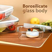 AGARO Borosilicate Glass Containers with Lids, 3 pcs Set (370ml, 640ml &1040ml), Microwave Safe