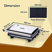 AGARO Deluxe 750 Watts Sandwich/Panini Maker With Non-Stick Grill Plates, 180° Flat Openable Plates