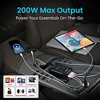 Portronics Car Power III Pro 200W Inverter – 65W & 30W Type-C PD, AC Socket | Black