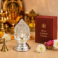 Sterling Silver Ashtalakshmi Diya Lamp for Pooja Room, Home Temple & Daily Spiritual Worship