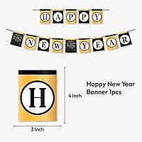 Happy New Year Latex Balloons with Banner, New Year Balloon Decorations Combo Kit Pack of 21pcs Black and Golden Balloons for New Year's Eve Party
