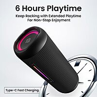 Portronics Breeze 5 25W Portable Bluetooth Speaker, 6H Playtime, Built-in Mic, RGB LEDs, TWS Mode, BT 5.3, USB, SD, AUX, FM Radio, IPX5 Water Resistant, Type C Charging (Black)