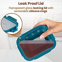 AGARO Imperial Borosilicate Glass Containers With Silicone Sleeves & With Lock Lid, 3 pcs Set, 370ml, 640ml, 1050ml Cyan.