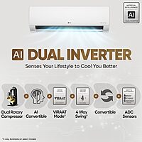 LG 1 Ton 5 Star DUAL Inverter Split AC (Copper, AI Convertible 6-in-1 with VIRAAT Mode, Faster Cooling & Energy Saving, 4 Way Swing, HD Filter with AntiVirus Protection