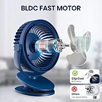 Portronics ClipCool Clip-On Fan – Features an LED ring for stylish illumination, compact design for easy attachment, and powerful airflow. Perfect for personal cooling at home or office.