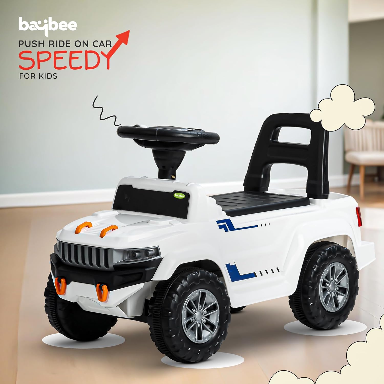 Baybee Push Ride on Baby Jeep for Kids Toys with LED Light & Storage Bin- White Baybee Push Ride on Baby Jeep for Kids Toys with LED Light & Storage Bin- White