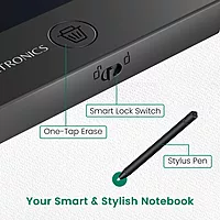 Portronics Ruffpad 22 – 22" LCD Writing Pad, Black. Perfect for notes, sketches, and reminders. Lightweight, portable, and eco-friendly. Easy to use with a simple erase button. Ideal for all ages.