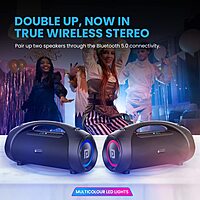 Portronics Dash 12 60W Party Speaker features powerful sound, built-in mic, and vibrant LED lights. Perfect for parties, it offers Bluetooth connectivity, long battery life, and easy portability.
