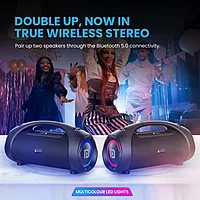 Portronics Dash 12 60W Party Speaker features powerful sound, built-in mic, and vibrant LED lights. Perfect for parties, it offers Bluetooth connectivity, long battery life, and easy portability.