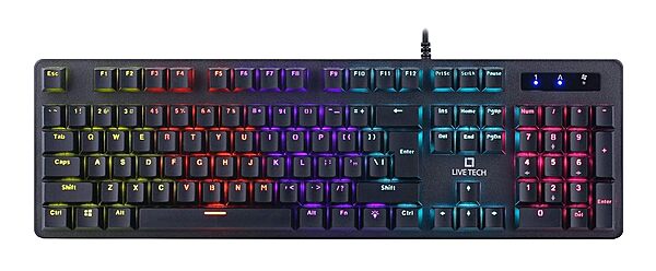 Live Tech KB 08 Mechanical Keyboard – RGB Backlit features customizable lighting, tactile switches for enhanced typing experience, and durable design. Perfect for gamers and typists alike!