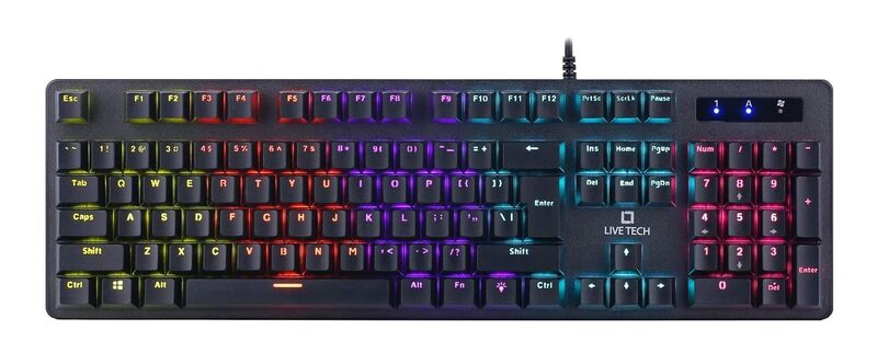 Live Tech KB 08 Mechanical Keyboard – RGB Backlit features customizable lighting, tactile switches for enhanced typing experience, and durable design. Perfect for gamers and typists alike!