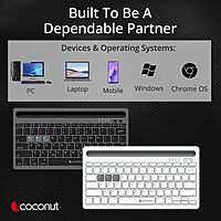 Coconut Evolve Multi-Device Wireless Keyboard (Slim & Portable, 1 Year Warranty)