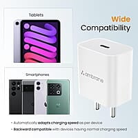 Ambrane 20W Type C Mobile Charger Adapter, Fast Charging for Android, iPhone 14/13,13/12/11/X & Pro, Max Series & Other Type C Enabled Devices, PD Technology, BIS Certified