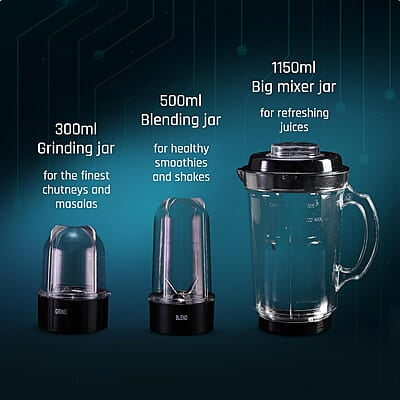 Wonderchef Nutri Blend Smart 3 Jar Automatic Mixer Grinder with Dual Pulse Function 22000 RPM 500 W