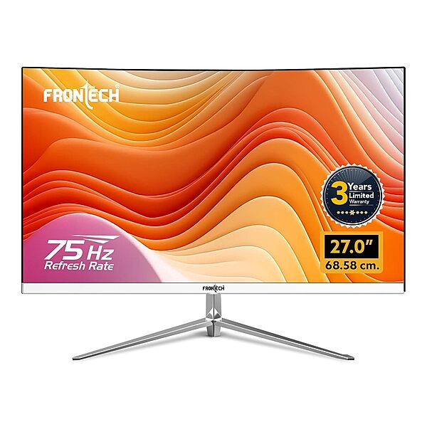Frontech MON-0085 – 27" curved borderless monitor with vibrant display, 68.58cm screen, and ultra-thin bezels for immersive viewing.