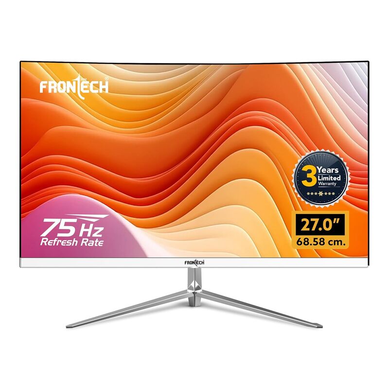 Frontech MON-0085 – 27" curved borderless monitor with vibrant display, 68.58cm screen, and ultra-thin bezels for immersive viewing.