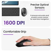 Ambrane Wireless Mouse, 1600 DPI, Silent Click, 2.4GHz with USB Dongle, 10M Range, Optical Orientation, Click Wheel, Instant connectivity, Ergonomic Design for All Day Comfort
