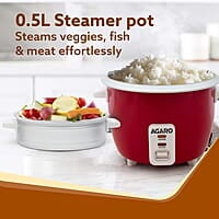 AGARO Elegant Electric Rice Cooker, 1L, 400W, Automatic Boiler, Steamer, Removable Aluminium Pot