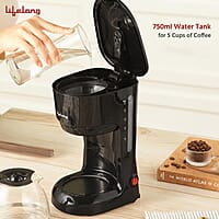 Lifelong Drip Coffee Maker for 5 Cups - Coffee Machine with Water Level Indicator, 750ml Borosilicate Carafe Glass Jar of 600W
