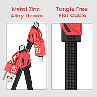 Portronics ProCharge 4 60W 4-in-1 Charging Cable – USB & Type-C to Lightning/Type-C, Braided