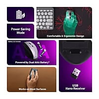 ZEBRONICS Speedy, 2.4GHz, Wireless Mouse, 6 Buttons, 800/1200/1600 DPI, High Precision, Comfortable & Ergonomic Design, Power Saving Mode, Works on Most Surfaces