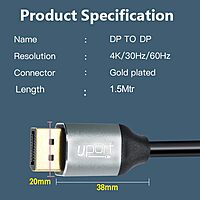 Uport 15M DP to DP Cable 4K features a durable metal connector for reliable performance. Ideal for high-resolution displays, it supports 4K video output, ensuring crisp visuals and vibrant colors.