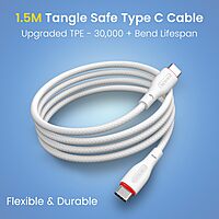 POR 3232 Konnect B C-C 100W – Type-C to Type-C Braided Cable | 100W | 1.5M | White | 06 Months