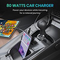 Portronics 80W Dual Output Car Charger Type-C PD & USB Fast Charging with LED Indicator Black