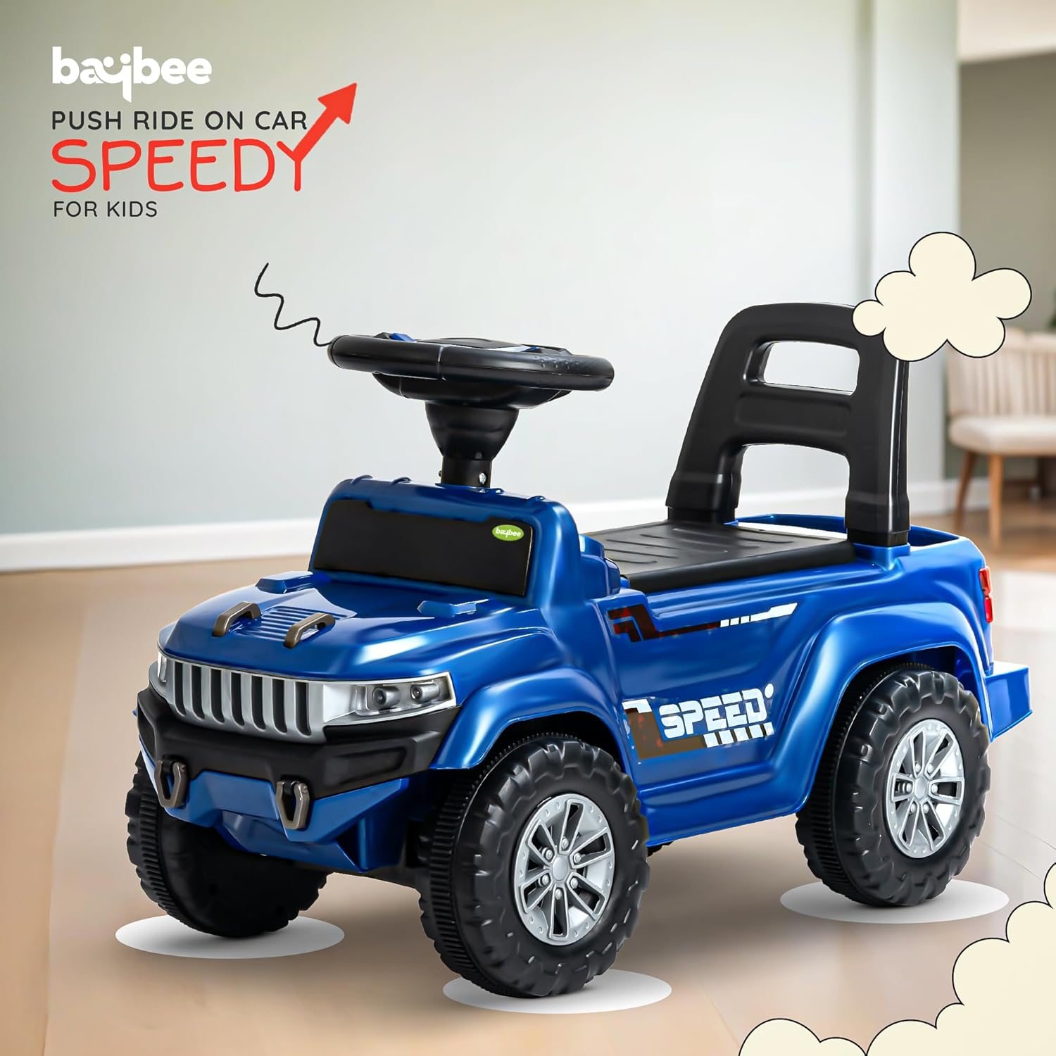 Baybee Push Ride on Baby Jeep for Kids Toys with LED Light & Storage Bin- Blue Baybee Push Ride on Baby Jeep for Kids Toys with LED Light & Storage Bin- Blue