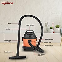 Lifelong 800 W Vacuum Cleaner for Home – 6 L Tank Capacity, Wet & Dry Floor Cleaner Brush - 1.8m Hose Pipe