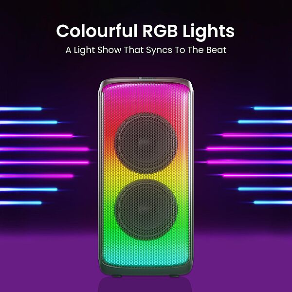 Portronics Iron Beats 250W Party Speaker | Vibrant LED Lights, Karaoke Features & Immersive Audio for Fun Gatherings