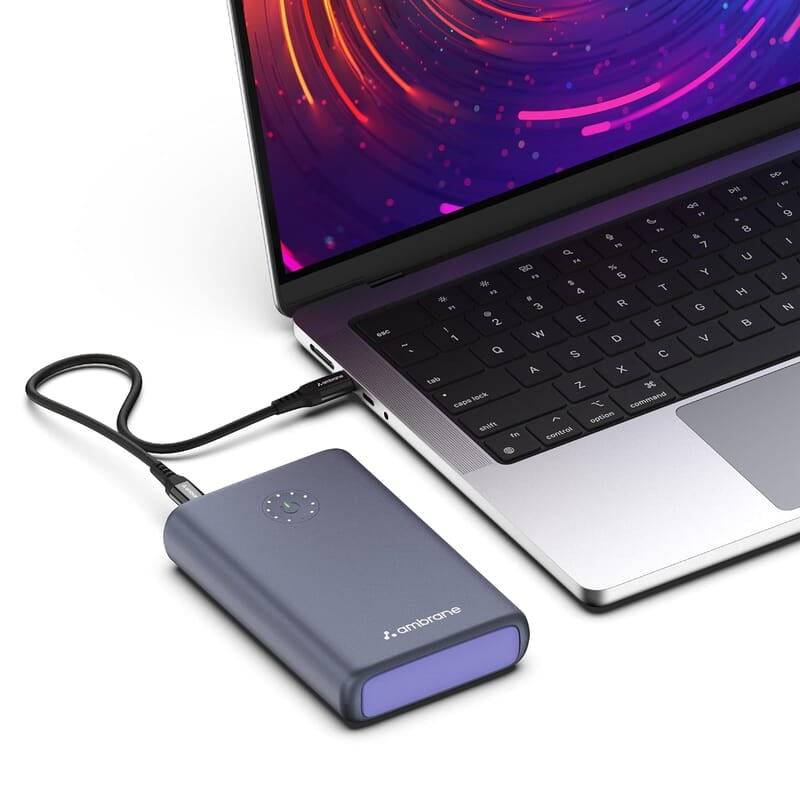 Ambrane 85W Fast Charging Powerbank for MacBook, Type C Laptop & Mobile Charging, 20,000mAh Battery, Triple Output