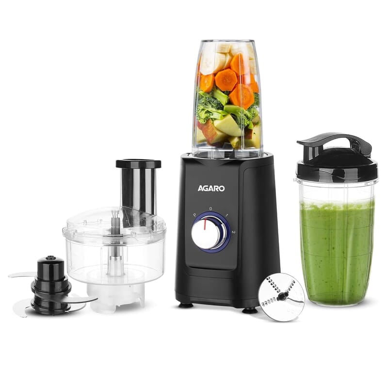 AGARO Regency Multifunctional Blender with Slicer, 250W, 100% Copper Motor, 2 Variable Speed Modes & Pulse Mode, Stainless Steel Blades, Chopper, Multipurpose Jar, slicer, Black