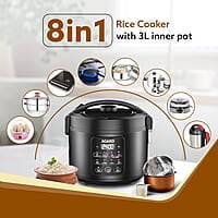 AGARO Regal Electric Rice Cooker, 3 Liters Ceramic Inner Bowl, Cooks Up to 600 Gms Raw Rice, SS Steamer