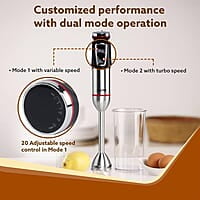 AGARO Royal Hand Blender & Chopper, 1500W Copper Motor, 2 Modes & 20 adjustable Speed, Chopping, Mixing, Puree, Stainless Steel Blades