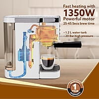AGARO Regency Espresso Coffee Maker, Adjustable Pressure up to 20 Bars 1.2L Removable Water Tank, 1350W, White