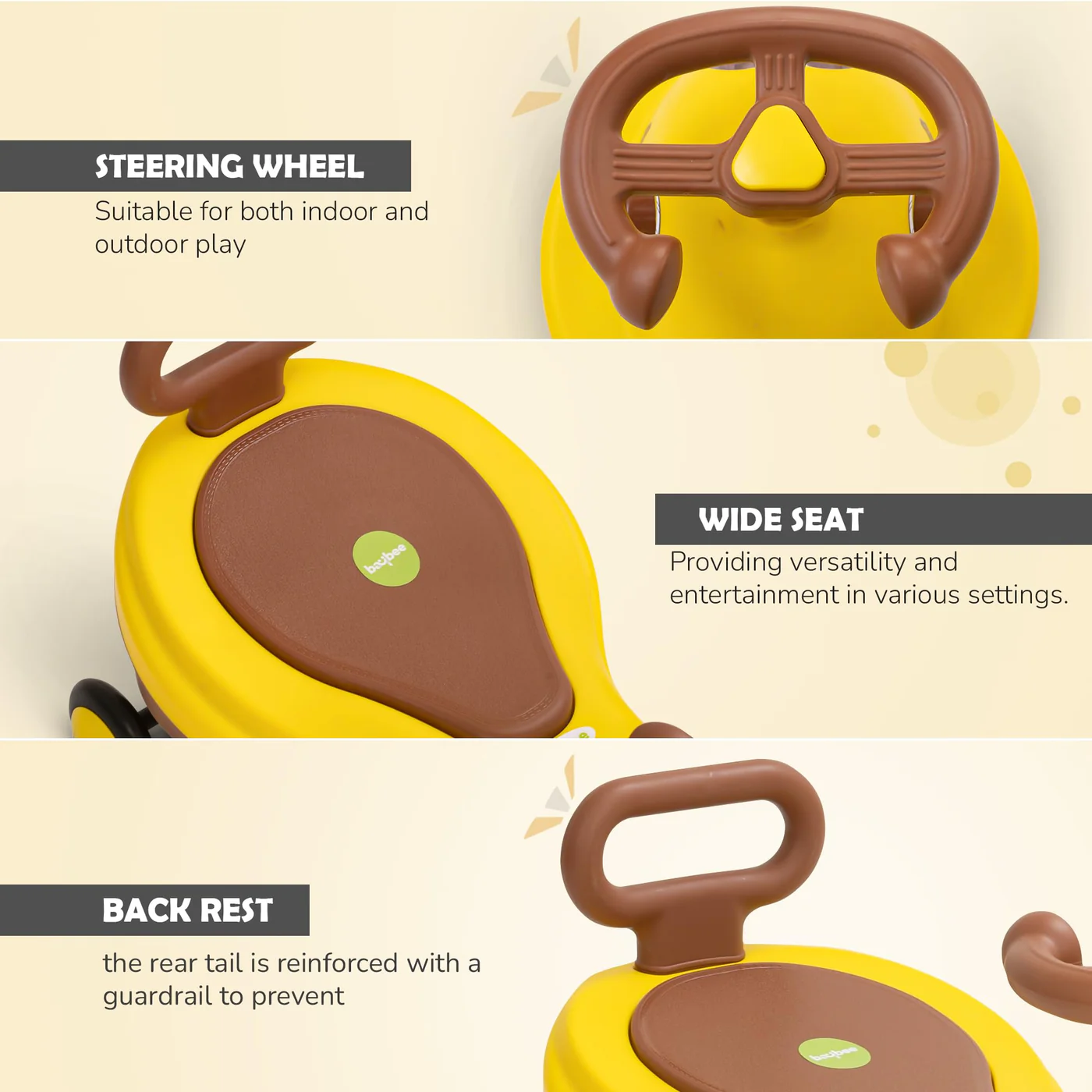 Baybee Astro Baby Swing Car for Kids-Yellow/Brown Baybee Astro Baby Swing Car for Kids-Yellow/Brown
